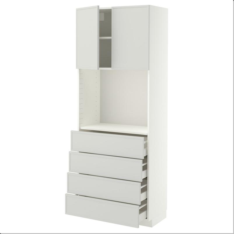 METOD メトード / MAXIMERA マキシメーラ ハイキャビネット 棚板/引き出し4個付き - ホワイト/アスプゥデン ライトグレー 80x41x200cm