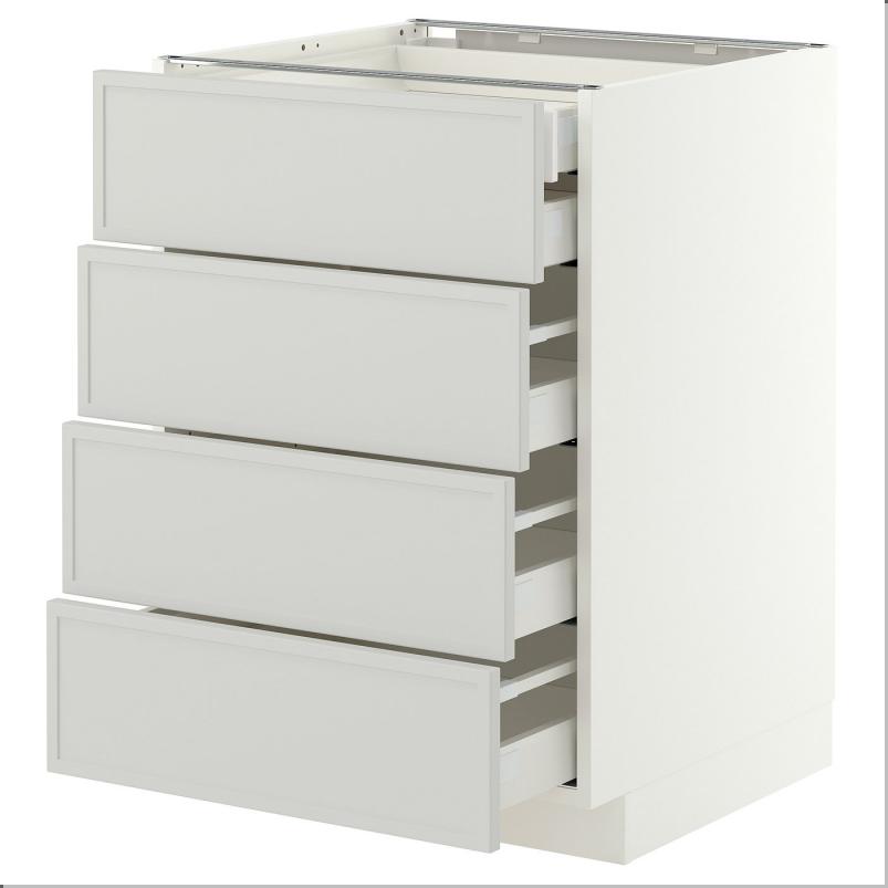 METOD メトード / MAXIMERA マキシメーラ ベースキャビネット 引き出し前部4/引き出し低2/引き出し中3 - ホワイト/アスプゥデン ライトグレー 60x60x80cm