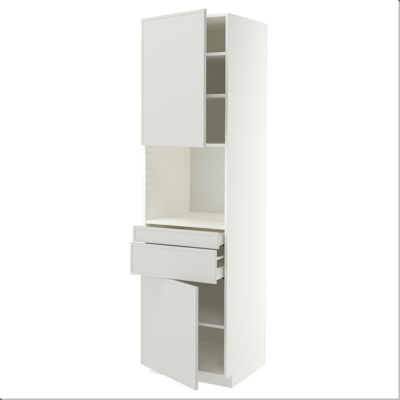 METOD メトード / MAXIMERA マキシメーラ ハイキャビネット 電子レンジ用 引き出し2個/扉2枚付き - ホワイト/アスプゥデン ライトグレー 60x60x220cm