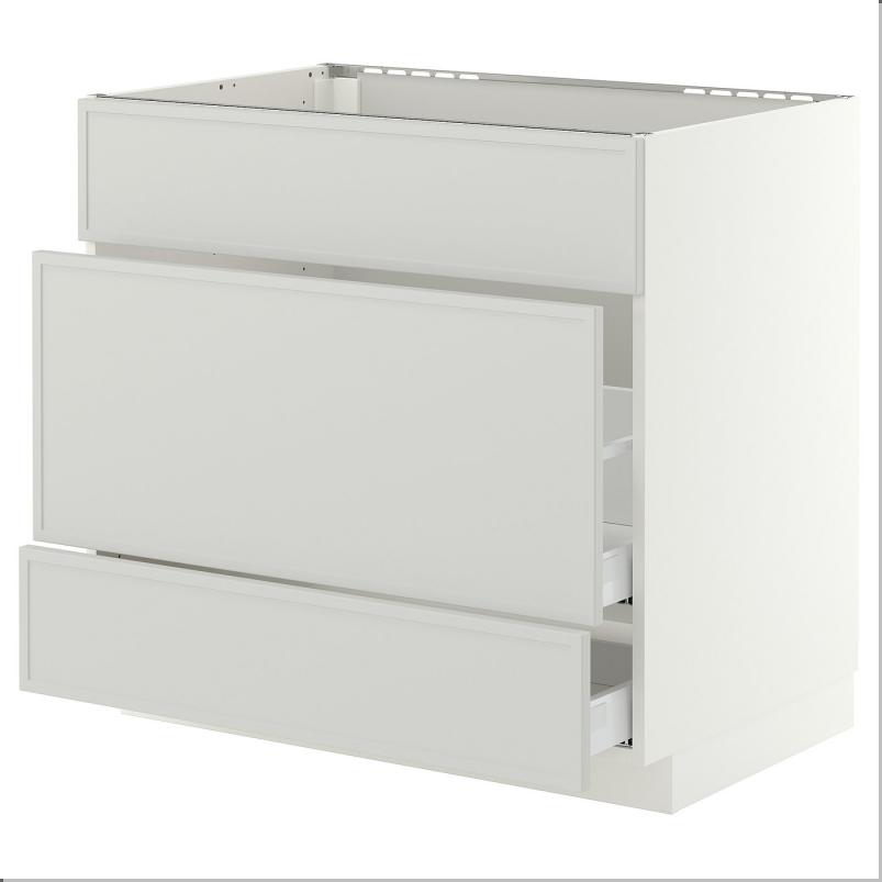 METOD メトード / MAXIMERA マキシメーラ ベースキャビネット シンク用+引き出し前部3枚/引き出し2個 - ホワイト/アスプゥデン ライトグレー 90x60x80cm