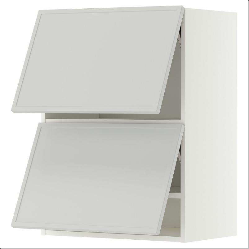 METOD メトード ウォールキャビネット 横型 扉2枚付き - ホワイト/アスプウッデン ライトグレー 60x37x80cm