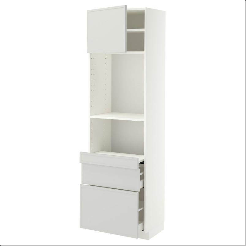 METOD メトード / MAXIMERA マキシメーラ ハイキャビネット 引き出し式シェルフ/引き出し2個/扉付き - ホワイト/アスプゥデン ライトグレー 60x41x200cm