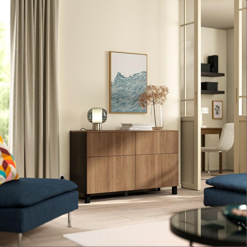 BESTA ベストー 収納コンビネーション 扉/引き出し付き - ブラックブラウン/ラップヴィーケン/ストゥッバルプ ウォールナット調 120x42x75cm