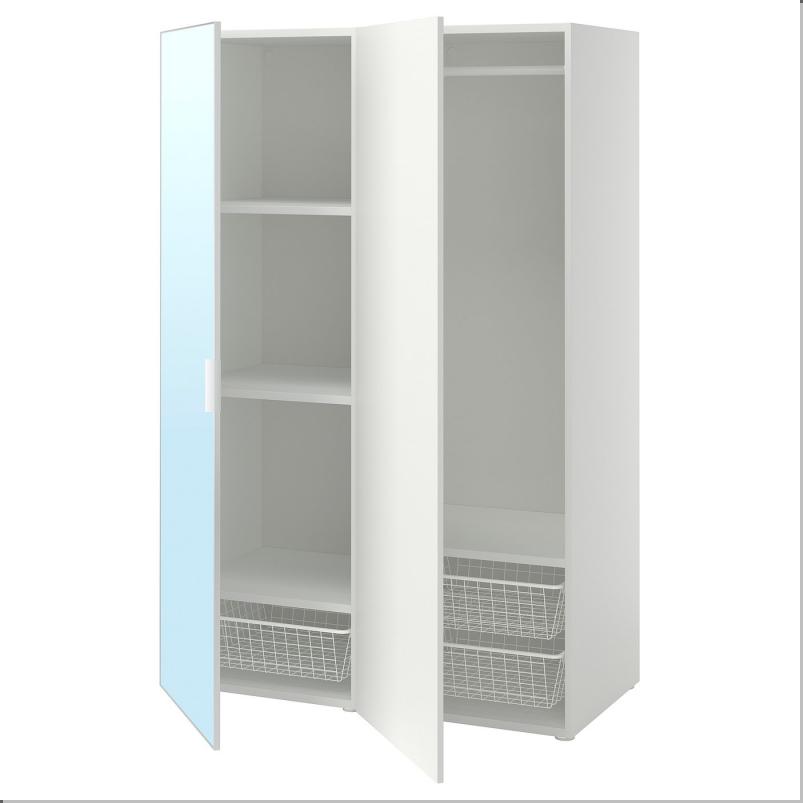 PLATSA プラッツァ ワードローブ 扉2枚付 - ホワイト STRAUMEN/ストラウメン ミラーガラス/FONNES/フォッネス ホワイト 120x57x181cm