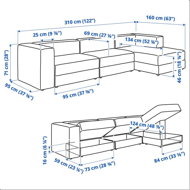 JATTEBO イェッテボ 4人掛けモジュールソファ 寝椅子付き - 右/ヨハネスホブ ブラウンベージュ