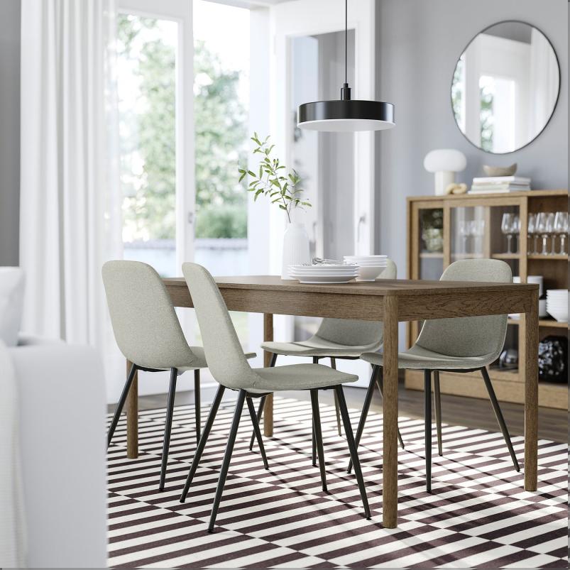 TONSTAD トンスタード / NORDMANSSKAR ノルドマンスシェール テーブル＆チェア4脚 - ブラウンステインオーク材突き板/トネルード グレー ブラック 150x80cm