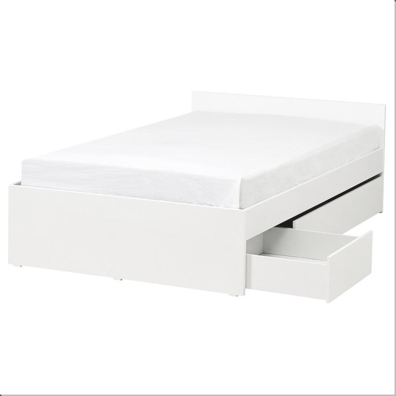 VIHALS ヴィーハルス ベッドフレーム 収納ボックス2個付き - ホワイト/リルヘラン 140x200cm