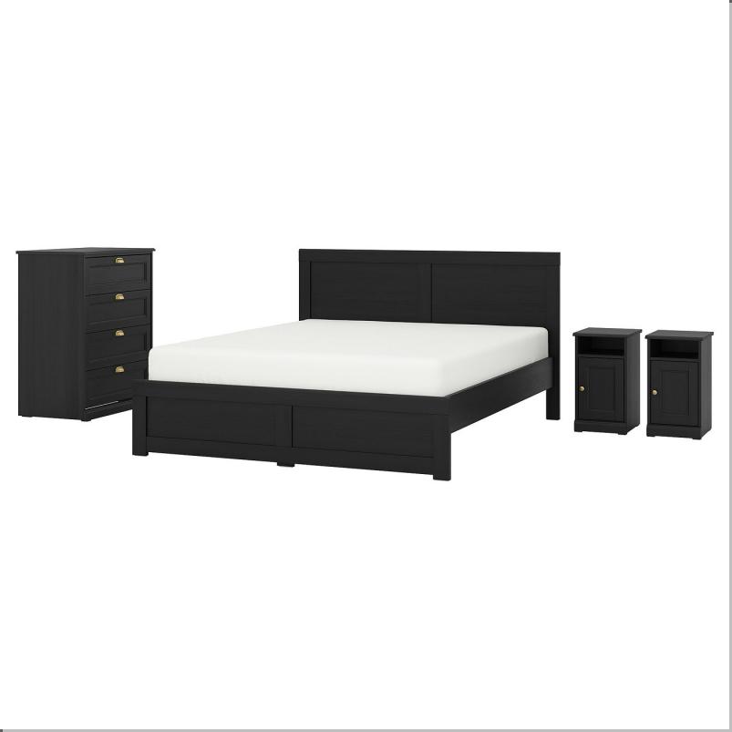FAGELFJALLET フォーゲルフィェレット ベッドルーム家具4点セット - ブラック オーク調 140x200cm