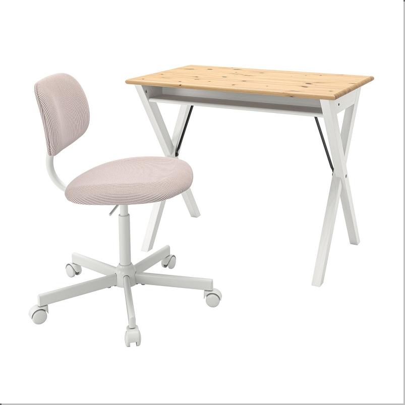 BOLLPOJKE ボルポイケ / BLECKBERGET ブレックベルゲット デスク&チェア - ホワイト/オレンジブラウン