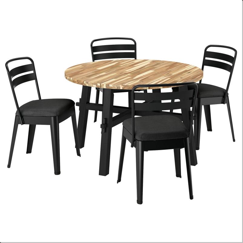 SKOGSTA スコグスタ / RAMSNÄS ラムスネス テーブル＆チェア4脚 - アカシア材 ブラック/チャコール ヴィースレ ダークグレー 120 cm