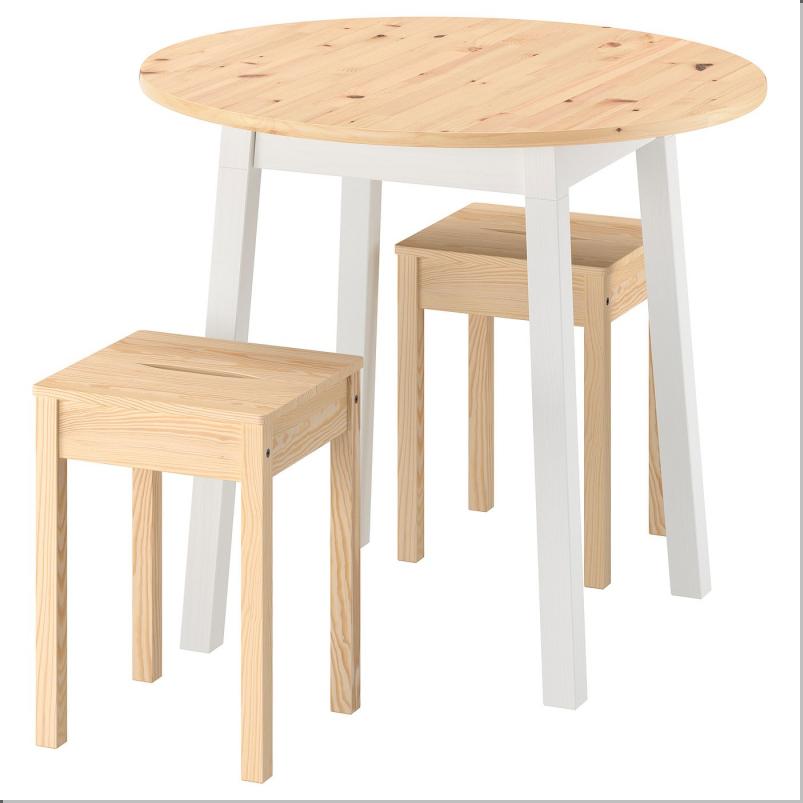 PINNTORP ピントルプ / HÄGERNÄS ヘーゲルネス テーブル＆スツール2脚 - ライトブラウンステイン ホワイトステイン/パイン材 85 cm