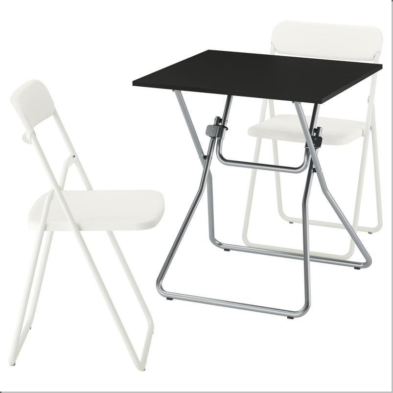 GUNDE グンデ / VIHALS ヴィーハルス テーブル＆折りたたみチェア2脚 - 折りたたみ式 ブラック/ホワイト 67x67 cm