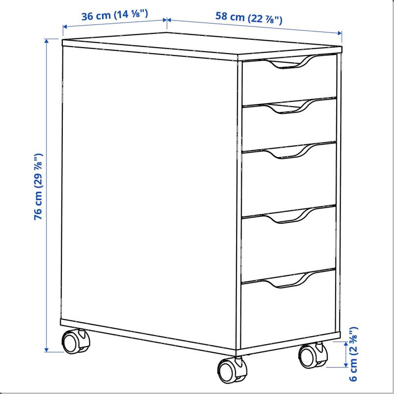 ALEX アレクス 引き出しユニット キャスター付き - インサート付き ダークグレー/ブラック 36x76cm
