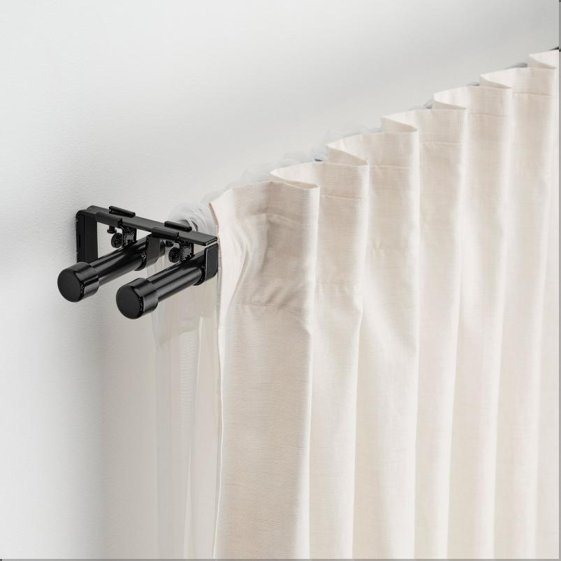 BEKRAFTA ベクレフタ ダブルカーテンロッドセット - ブラック 120-210cm 19mm