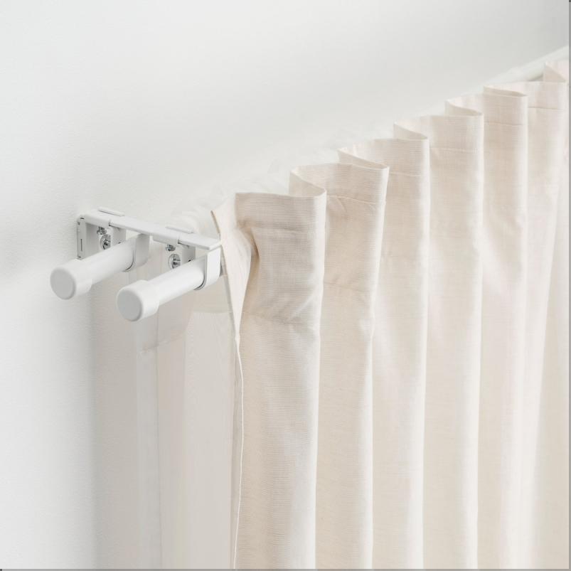 BEKRAFTA ベクレフタ ダブルカーテンロッドセット - ホワイト 120-210cm 19mm