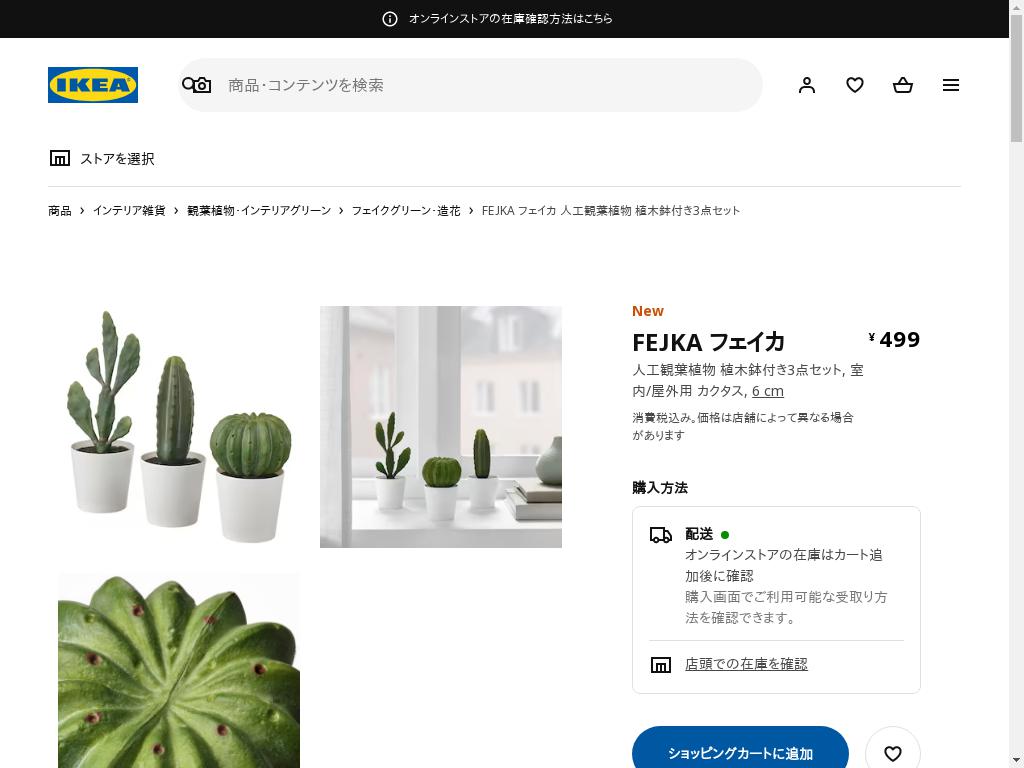 FEJKA フェイカ 人工観葉植物 植木鉢付き3点セット - 室内/屋外用 カクタス 6 CM