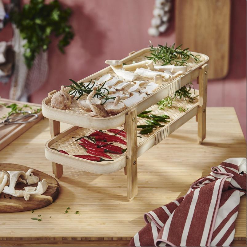 KÖSSEBÄR ショッセベール 食品乾燥ラック 2段トレイ付き - 竹 46x21x22 cm