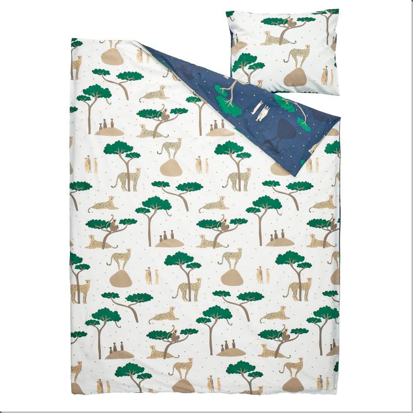 SANDLOPARE サンドローパレ 掛け布団カバー＆枕カバー - ホワイト ダークブルー/サバンナ 150x200/50x60cm