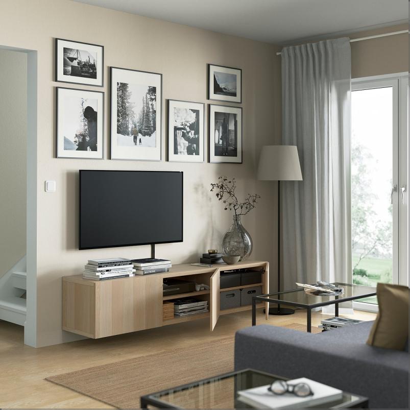 BESTA ベストー テレビ台 扉付き - ホワイトステインオーク調/ラップヴィーケン ホワイトステインオーク調 180x42x38cm
