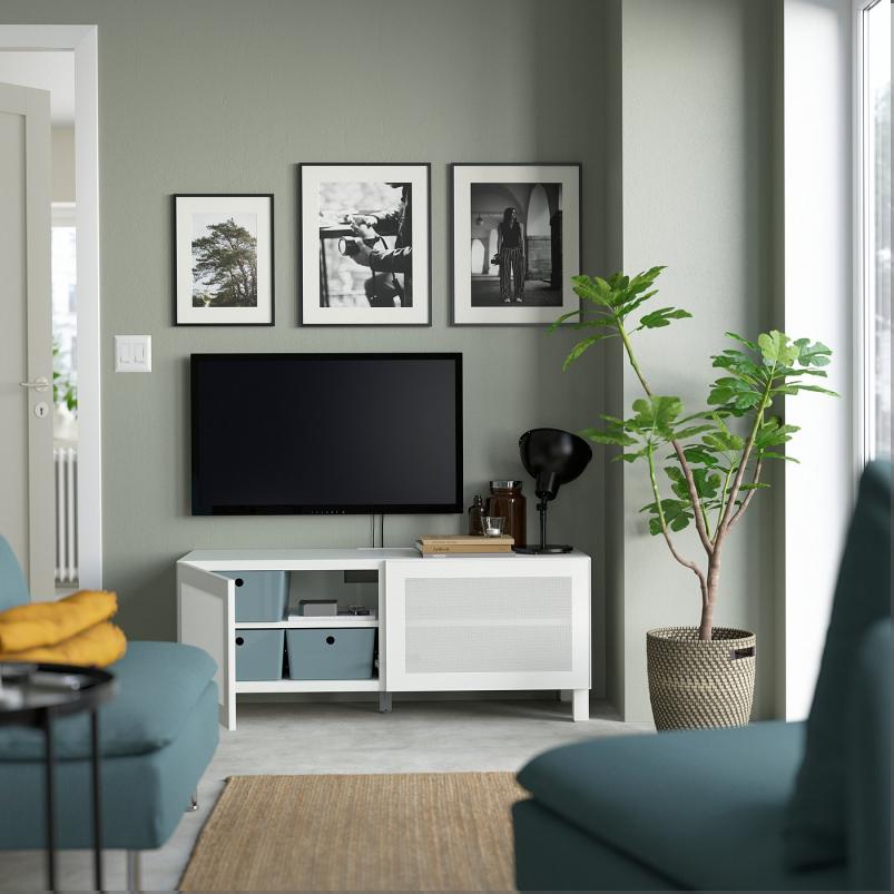 BESTA ベストー テレビ台 扉付き - ホワイト/モルトヴィーケン/ストゥッバルプ ホワイト 120x42x48cm