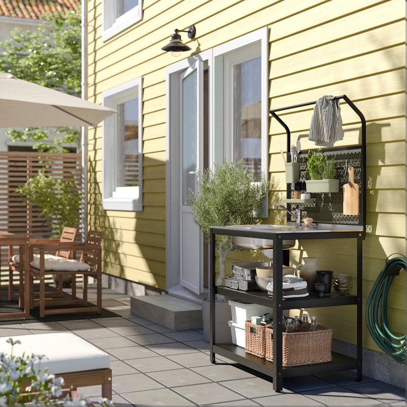GRILLSKAR グリルシェール シンクユニット バックパネル付き - ステンレススチール/屋外用 86x61x176cm