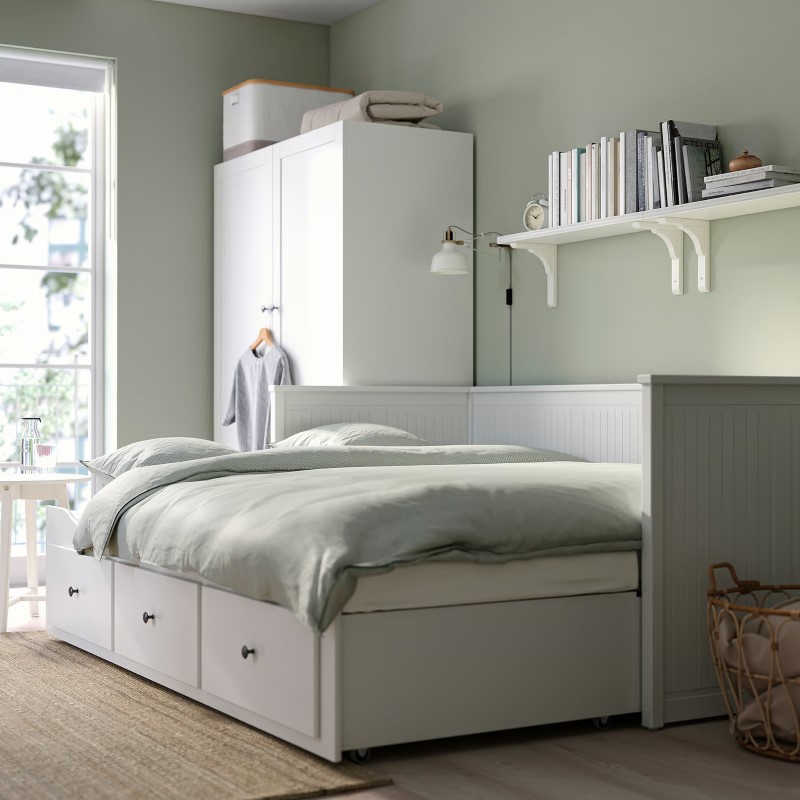 HEMNES ヘムネス デイベッド 引き出し3/マットレス2付き - ホワイト/オーフィエル ふつう 80x200cm