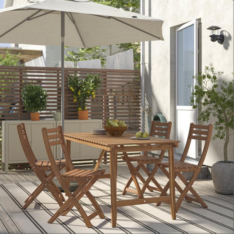 ASKHOLMEN アスクホルメン テーブル＋折りたたみチェア4 屋外用