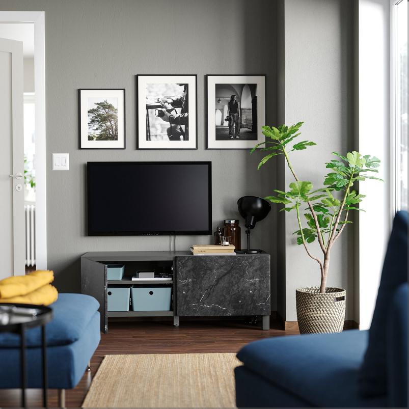 BESTA ベストー テレビ台 扉付き - ダークグレー/ベリスヴィ/ストゥッバ ブラック 120x42x48cm