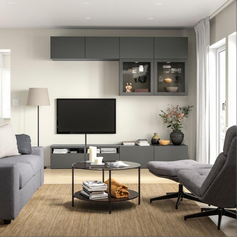 BESTA ベストー テレビボード/ガラス扉 - ダークグレー ラップヴィーケン/シンドヴィーク ダークグレー 240x42x231cm