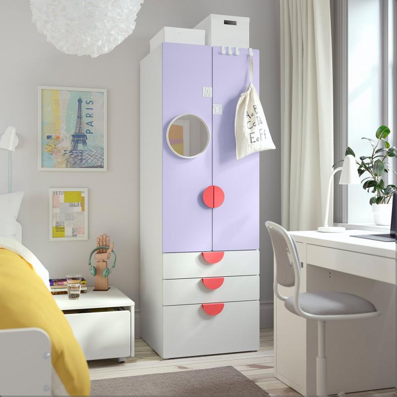 SMASTAD スモースタード / PLATSA プラッツァ ワードローブ - ホワイト ライラック/引き出し3段付き 60x57x181cm