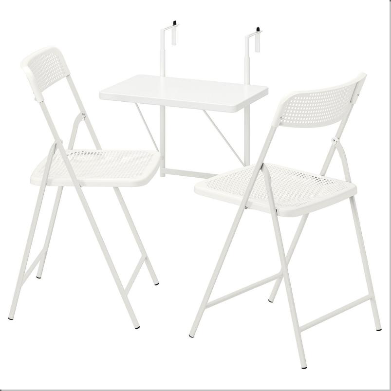 TORPARO トルパロー テーブル 壁取り付け式＆折りたたみチェア2 屋外用 - ホワイト/ホワイト 50x35cm