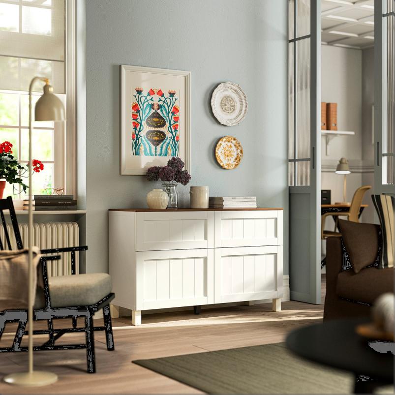 BESTA ベストー 収納コンビネーション 扉/引き出し付き - ホワイト/ピープマカレ ホワイト 120x42x75cm