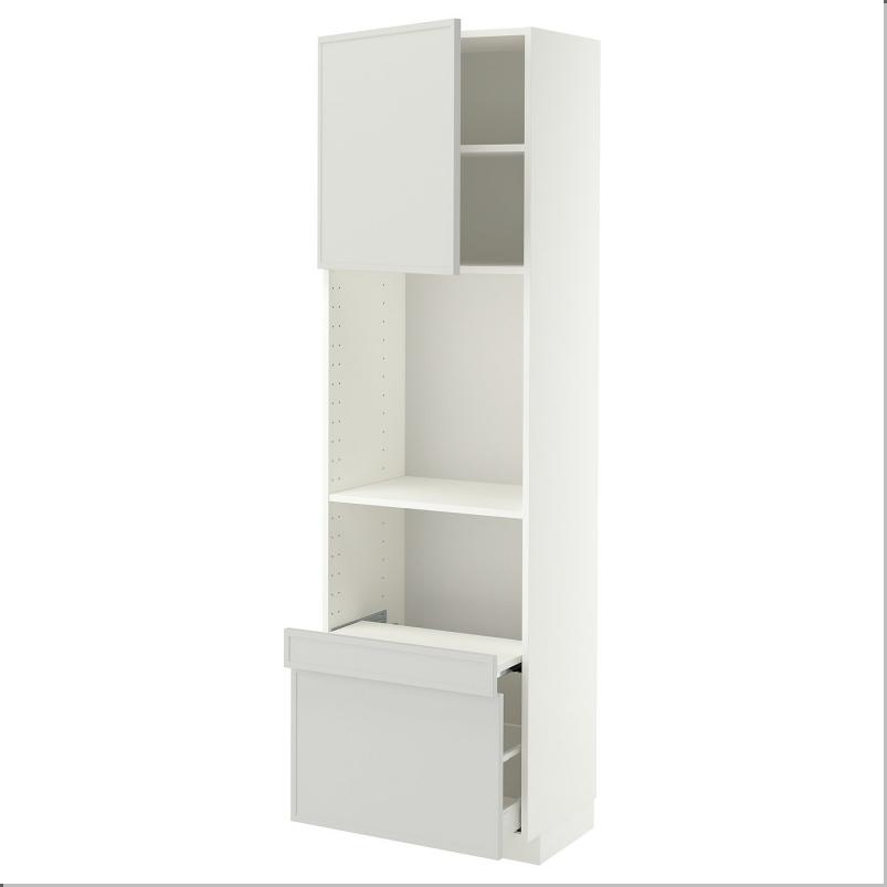 METOD メトード / MAXIMERA マキシメーラ ハイキャビネット 引き出し式シェルフ/引き出し/扉付き - ホワイト/アスプゥデン ライトグレー 60x41x200cm