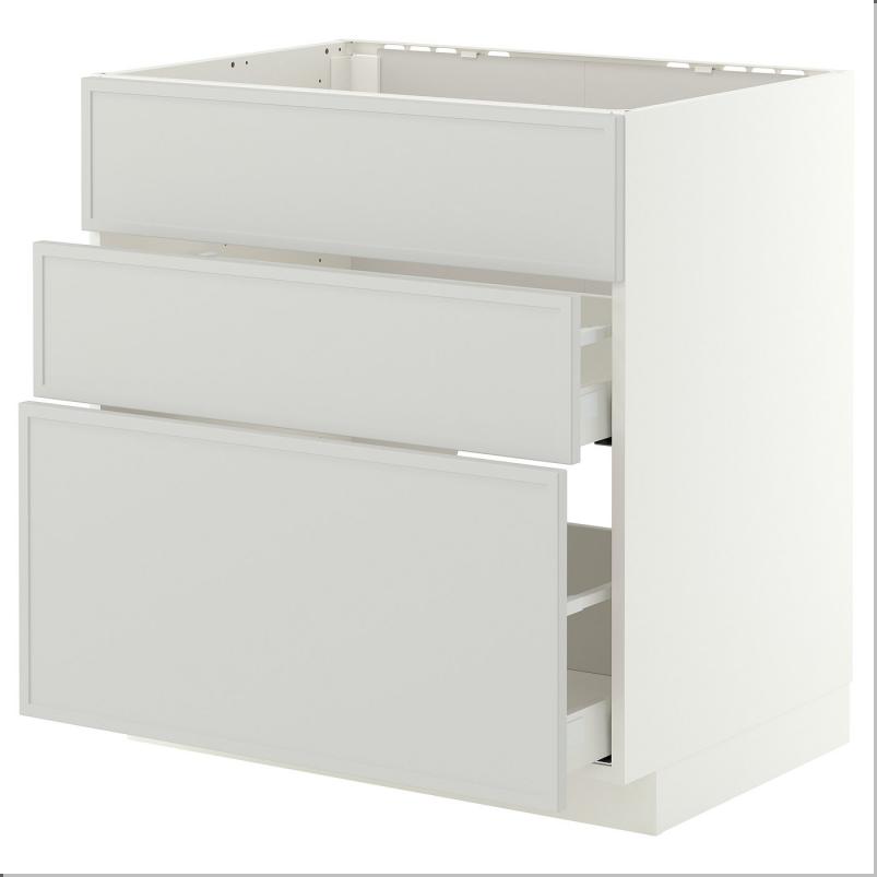 METOD メトード / MAXIMERA マキシメーラ ベースキャビネット シンク用+引き出し前部3枚/引き出し2個 - ホワイト/アスプゥデン ライトグレー 80x60x80cm
