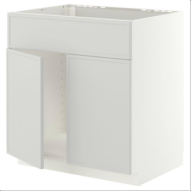 METOD メトード ベースキャビネット シンク用 扉2枚/引き出し前部付き - ホワイト/アスプゥデン ライトグレー 80x60x80cm