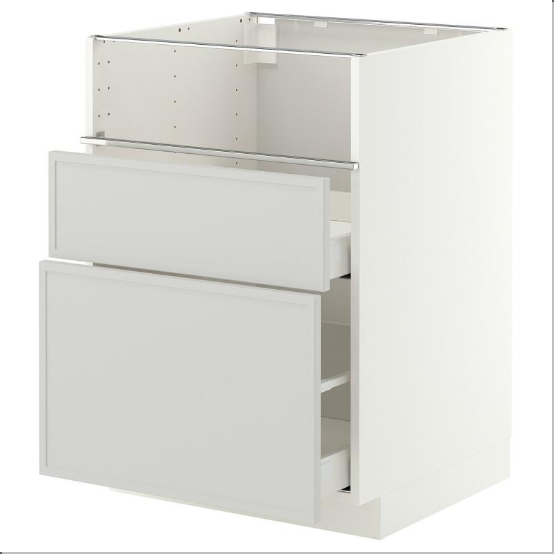 METOD メトード / MAXIMERA マキシメーラ ベースキャビネット コンロ/フィッシュグリル/引き出し2個 - ホワイト/アスプゥデン ライトグレー 60x60x80cm