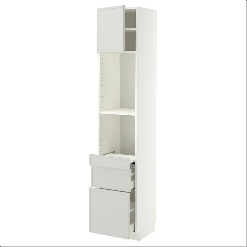 METOD メトード / MAXIMERA マキシメーラ ハイキャビネット 引き出し式シェルフ/引き出し2個/扉付き - ホワイト/アスプゥデン ライトグレー 40x41x200cm