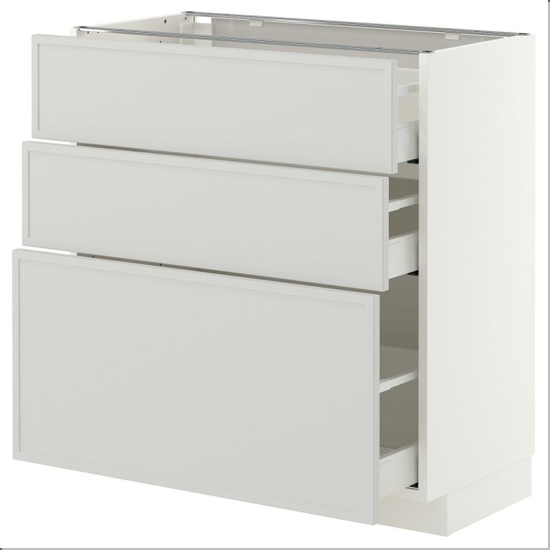 METOD メトード / MAXIMERA マキシメーラ ベースキャビネット 引き出し3段付き - ホワイト/アスプゥデン ライトグレー 80x41x80cm