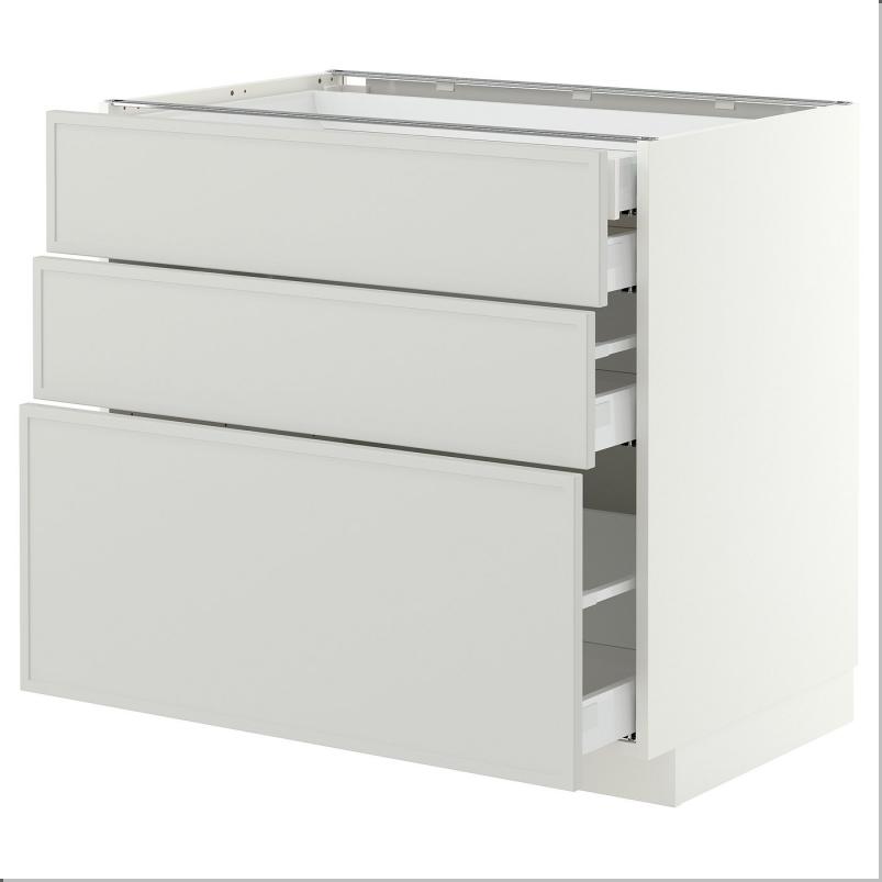 METOD メトード / MAXIMERA マキシメーラ ベースキャビネット 引き出し前部3枚/引き出し4個付き - ホワイト/アスプゥデン ライトグレー 90x60x80cm
