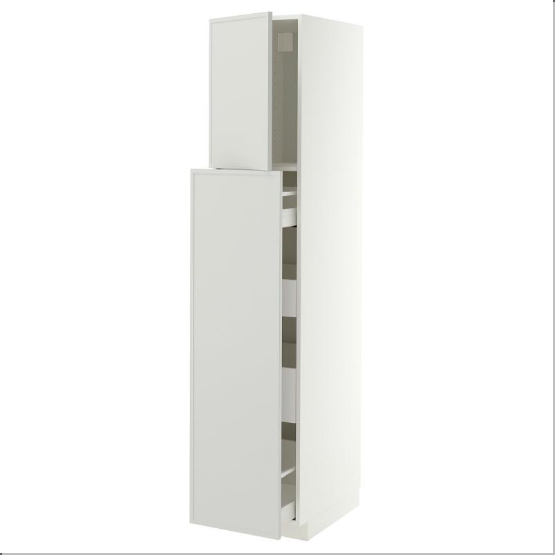 METOD メトード / MAXIMERA マキシメーラ ハイキャビネット 引き出し式/扉1枚/引き出し4個付き - ホワイト/アスプゥデン ライトグレー 40x60x200cm