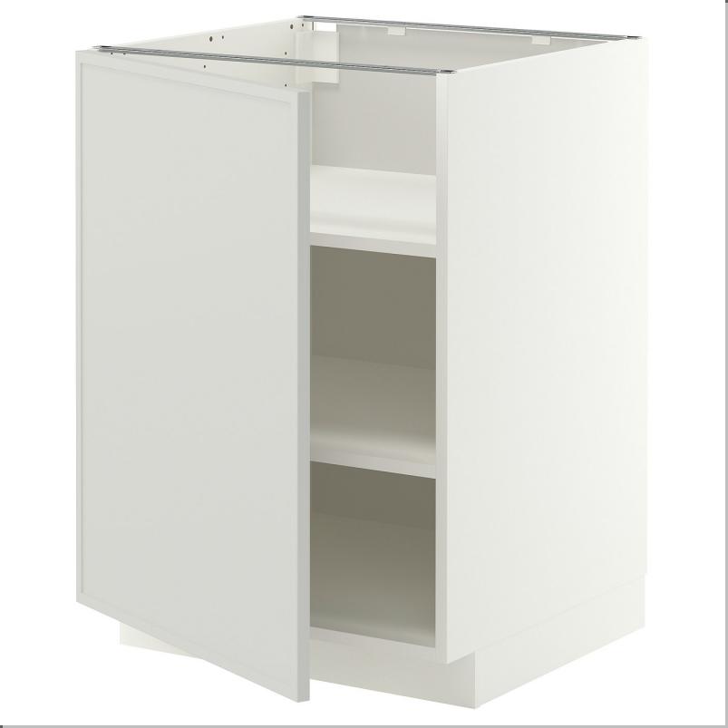 METOD メトード ベースキャビネット 棚板付き - ホワイト/アスプウッデン ライトグレー 60x60x80cm