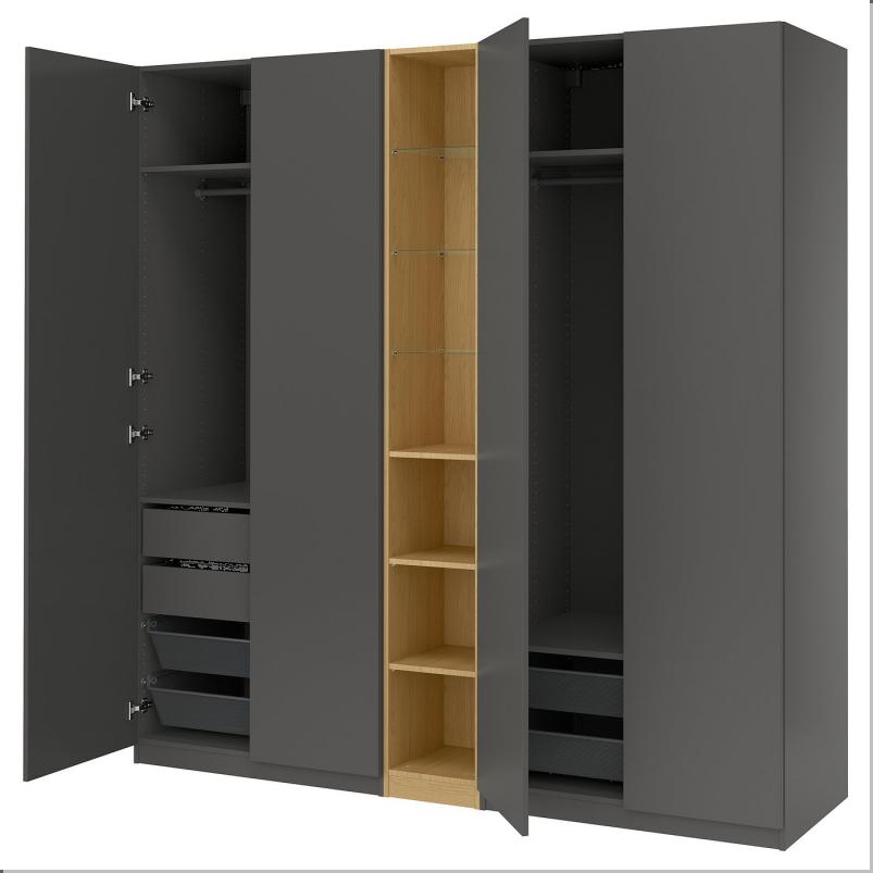 PAX パックス / FORSAND フォルサンド ワードローブコンビネーション - ダークグレー ダークグレー/オーク調 235x60x201cm