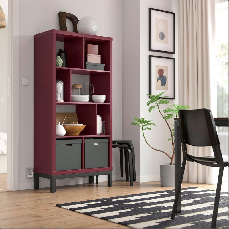 KALLAX カラックス シェルフユニット 下部フレーム付き - ブラウンレッド/ブラック 77x39x164 cm