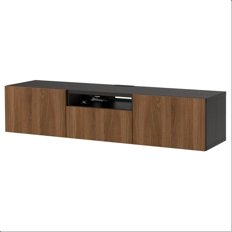 BESTA ベストー テレビ台 - ブラックブラウン/ラップヴィーケン ウォールナット調 180x42x39cm