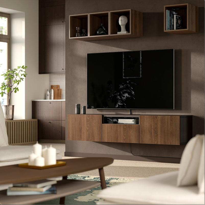 BESTA ベストー テレビ台 - ブラックブラウン/ラップヴィーケン ウォールナット調 180x42x39cm