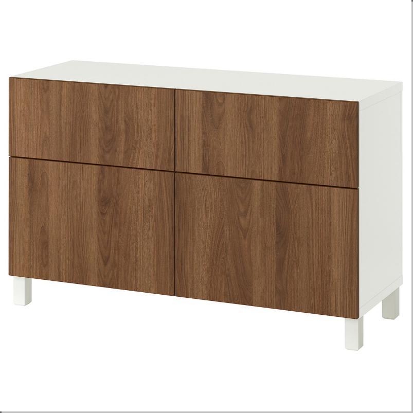 BESTA ベストー 収納コンビネーション 扉/引き出し付き - ホワイト/ラップヴィーケン/ストゥッバルプ ウォールナット調 120x42x74cm