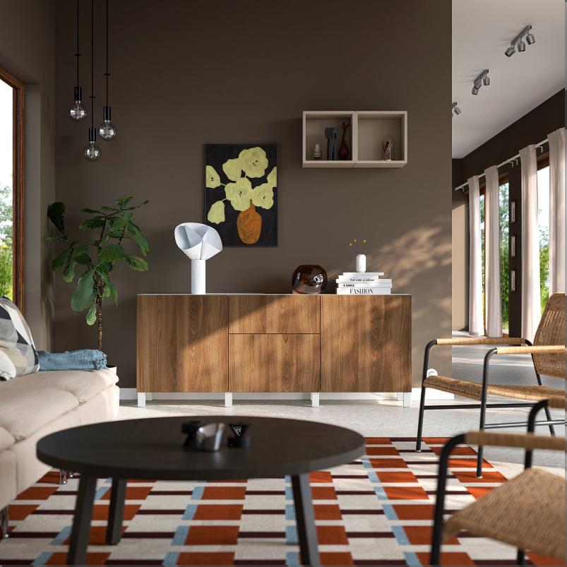 BESTA ベストー 収納コンビネーション 引き出し付 - ホワイト/ラップヴィーケン/ストゥッバルプ ウォールナット調 180x42x74cm