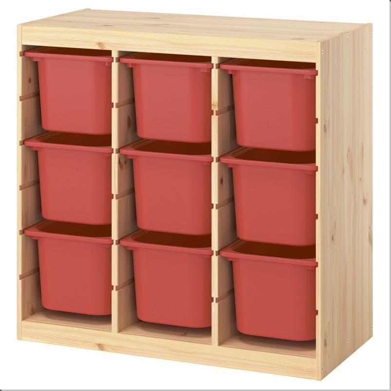 TROFAST トロファスト 収納コンビネーション - ルームディバイダ―/ライトホワイトステインパイン レッド 93x44x91cm