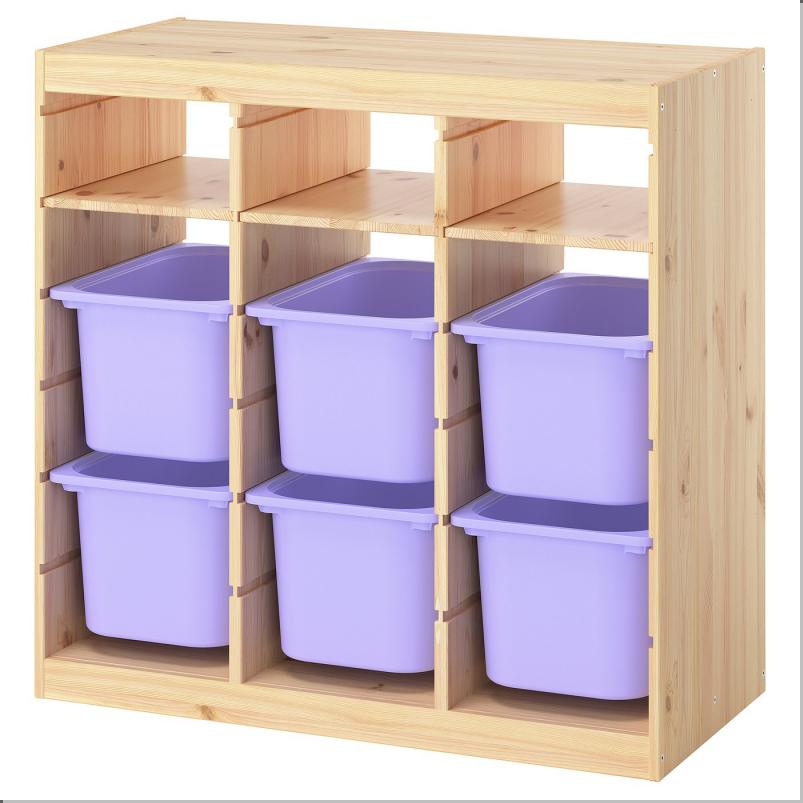 TROFAST トロファスト 収納コンビネーション - 棚/ボックス付き ルームディバイダ―/ライトホワイトステインパイン ライラック 93x44x91cm