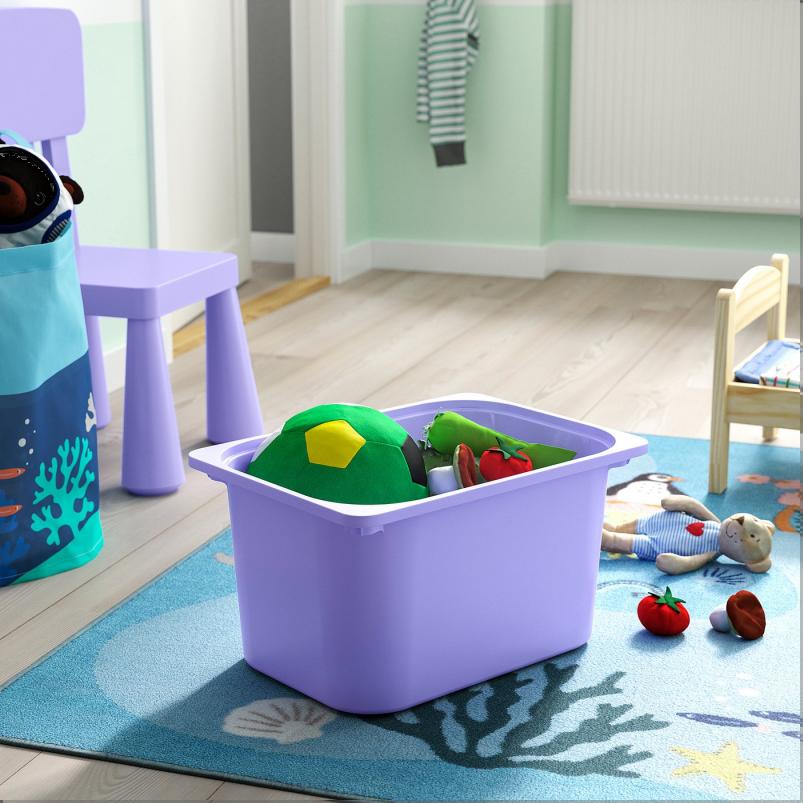 TROFAST トロファスト 収納コンビネーション - 棚/ボックス付き ルームディバイダ―/ライトホワイトステインパイン ライラック 93x44x91cm